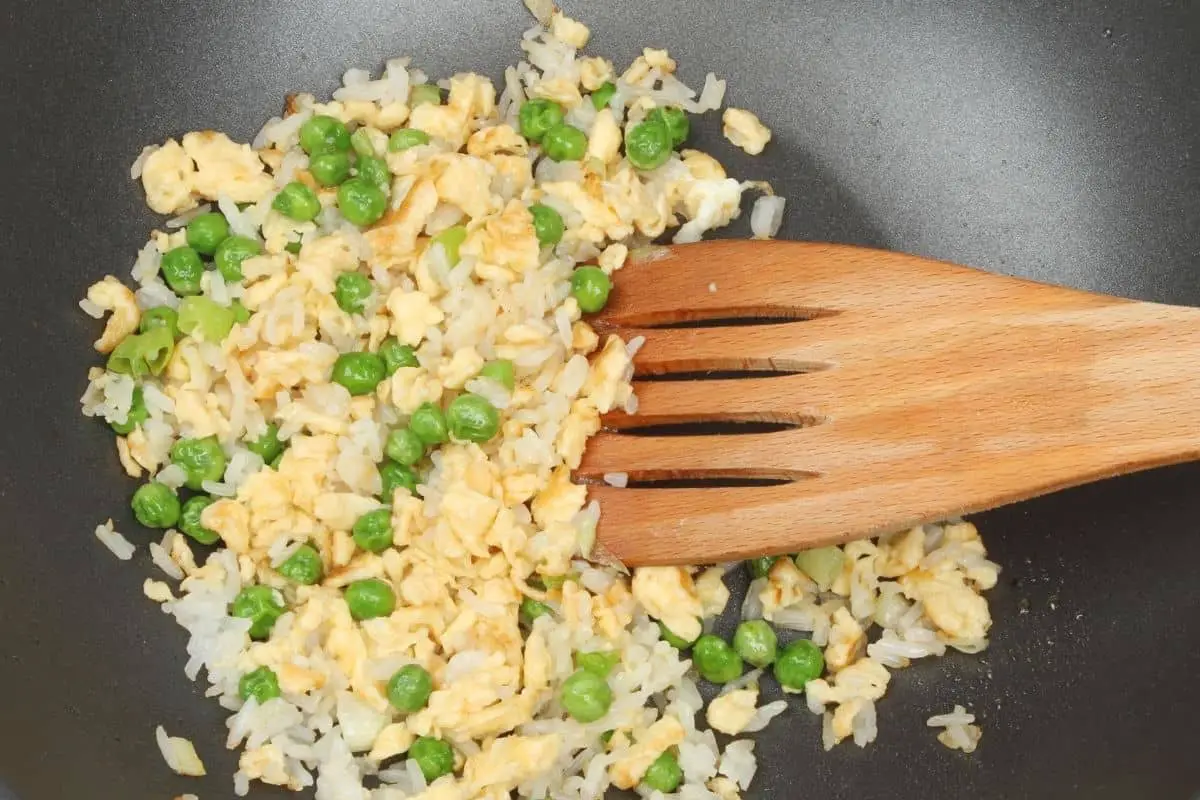 Egg fried rice in a pan