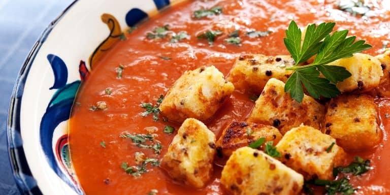 croutons in the tomato soup
