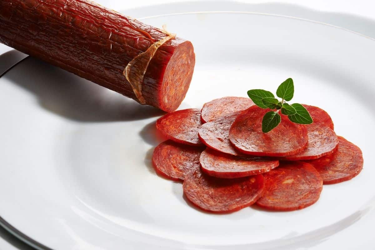Pepperoni on a plate
