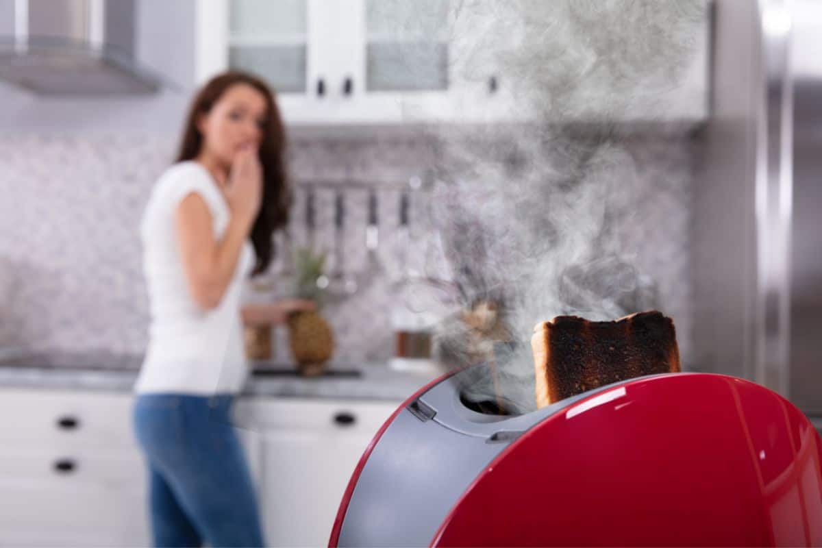 Toaster with a burned toast