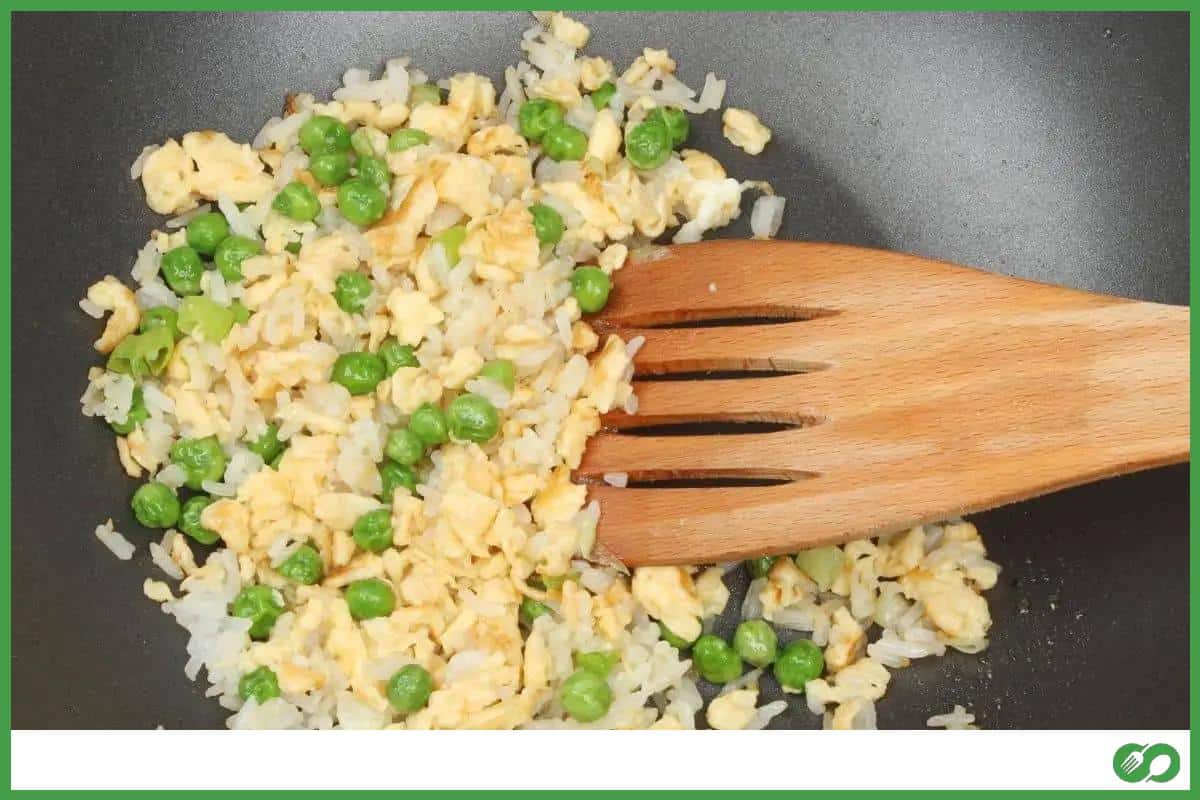 Egg fried rice in a pan